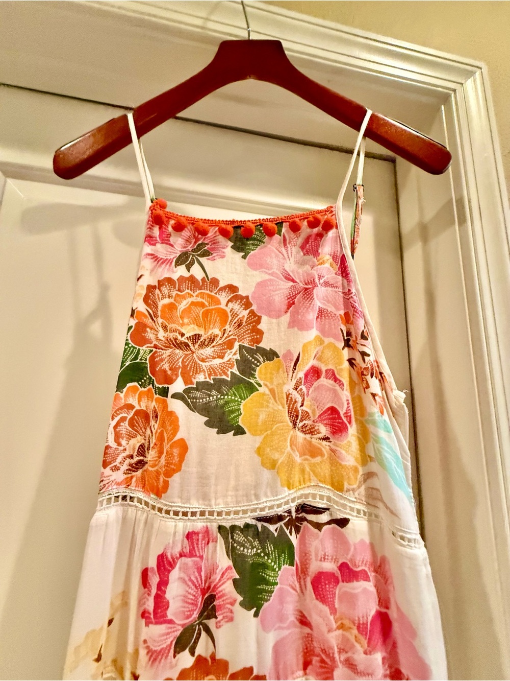 Floral White Tiered Maxi Dress with Pink & Orange Blooms - Picture 12 of 15